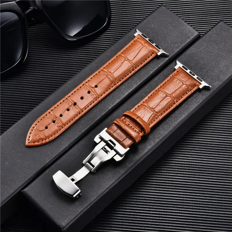 Embossed Leather Men Watch Straps for Apple Watch 8 7 6 SE 5