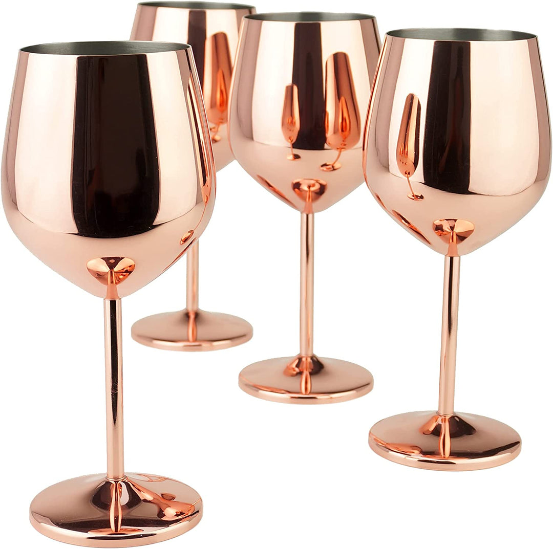 Copper/Rose Gold Stem Stainless Steel Wine Glass Set 4-18.5 Oz