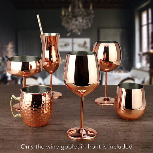 Copper/Rose Gold Stem Stainless Steel Wine Glass Set 4-18.5 Oz