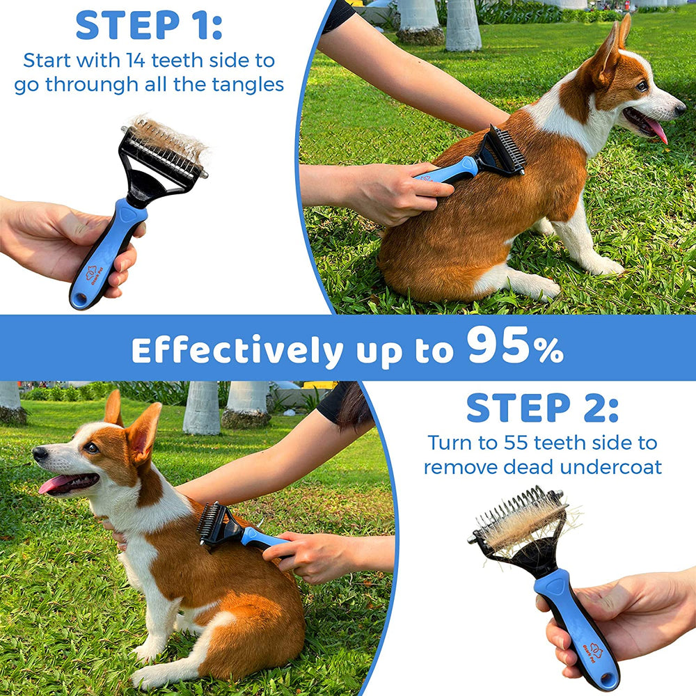 Dog Brush and Cat Brush-With Deshedding Brush, Dog Dematting Tools and 2 Side Shedding Brush Glove, Reduce Shedding up to 95%, for Short to Long Hair, Small to Medium Breeds by  (Blue Small)