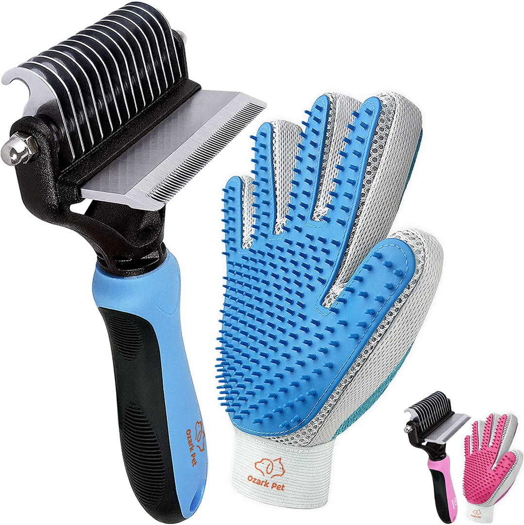 Dog Brush and Cat Brush-With Deshedding Brush, Dog Dematting Tools and 2 Side Shedding Brush Glove, Reduce Shedding up to 95%, for Short to Long Hair, Small to Medium Breeds by  (Blue Small)
